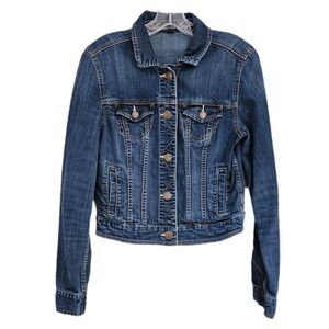 2010s boho indie dark wash cropped denim jacket